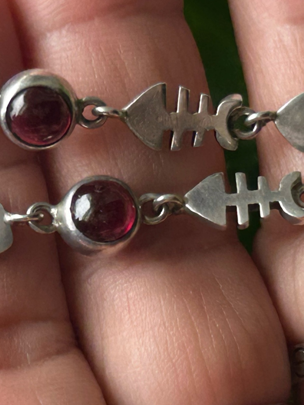 Vintage Fish bones cat garnet gemstone link bracelet sterling silver 925 - Picture 16 of 16